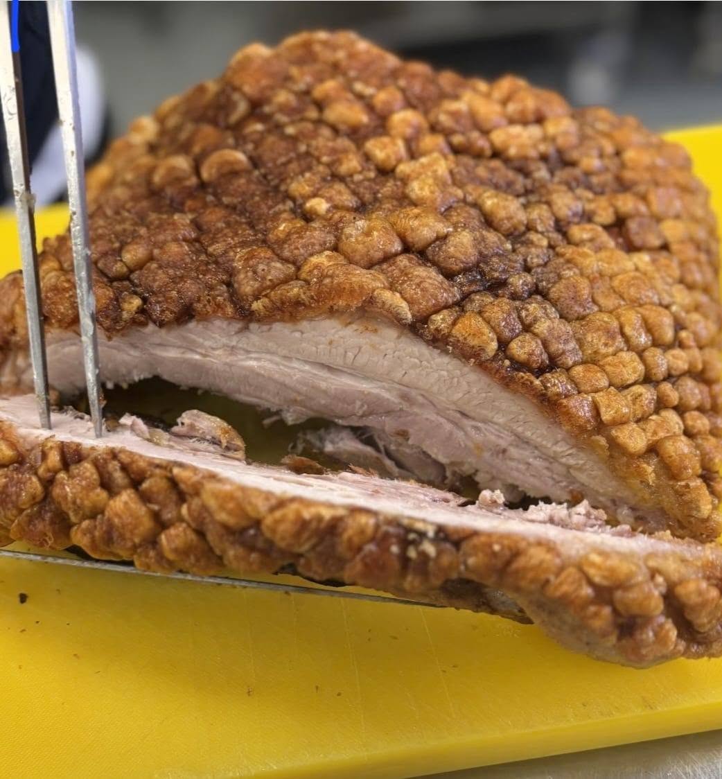 Slow roast pork belly with crisp crackling